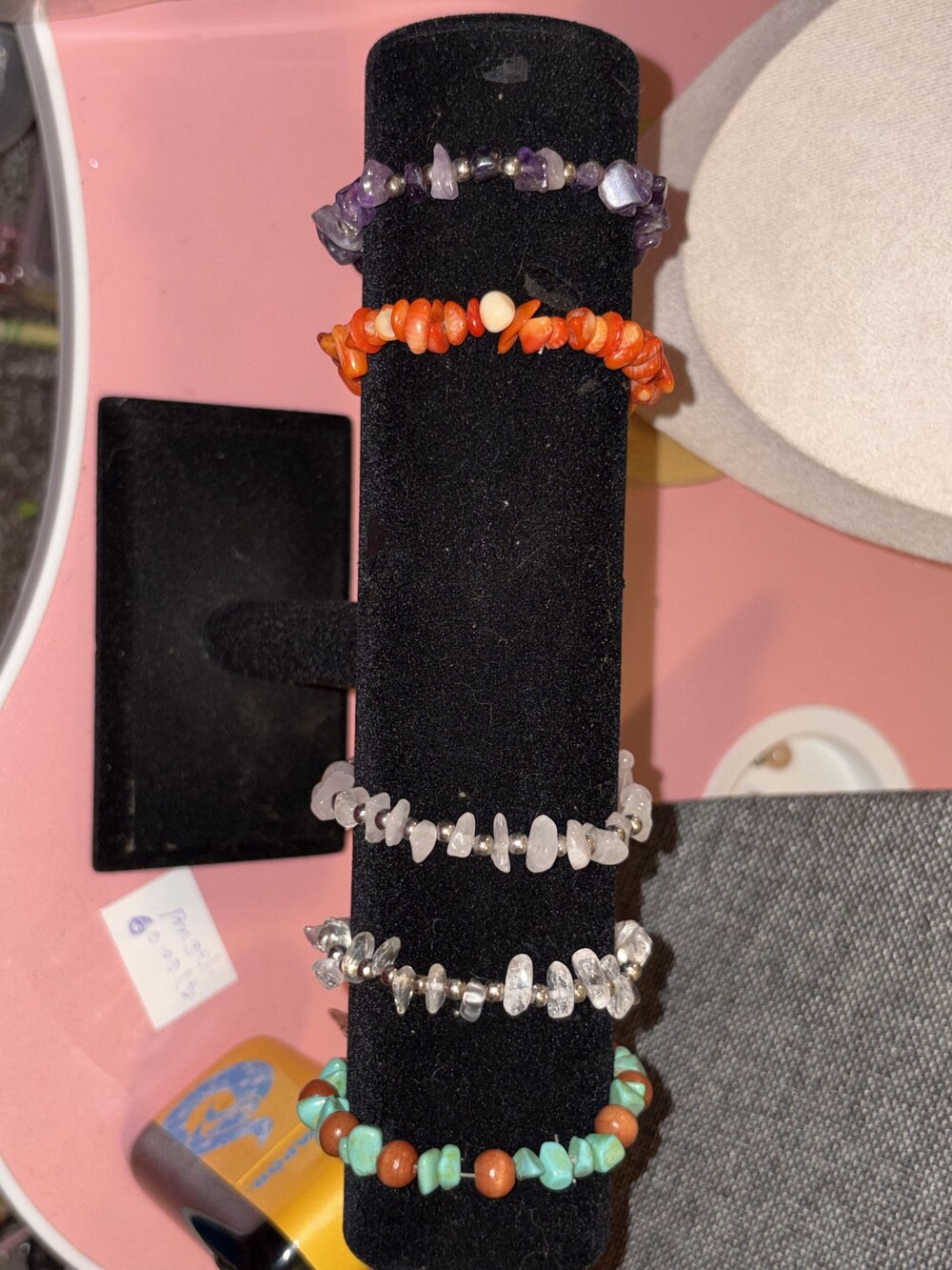 Natural Stone Chip Wrap Bracelet Set of 5 Multicolor Beaded Jewelry